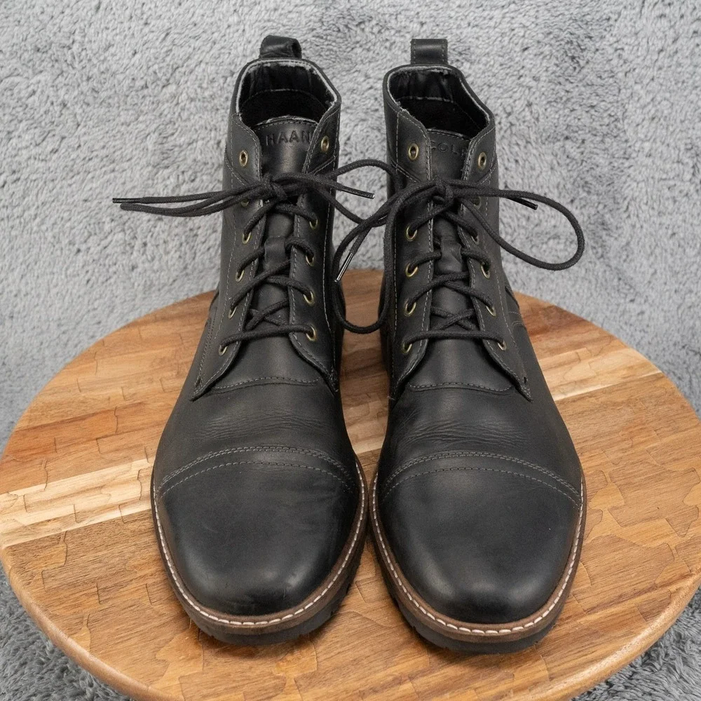 Men's Black Leather Cole Haan Nathan Cap Toe Chukka Boots Size 11